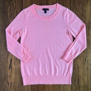 J. Crew Women’s Neon Light Pink 3/4 Sleeve 100% Merino Wool Sweater Size Small